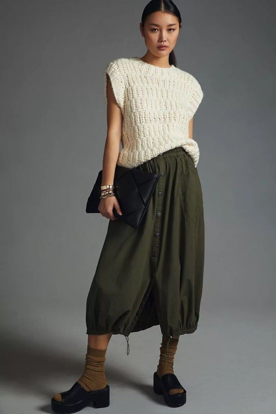 ENGLISH FACTORY Chunky Knit Cable Vest Womens Sweater Medium Fishermen Lagenlook